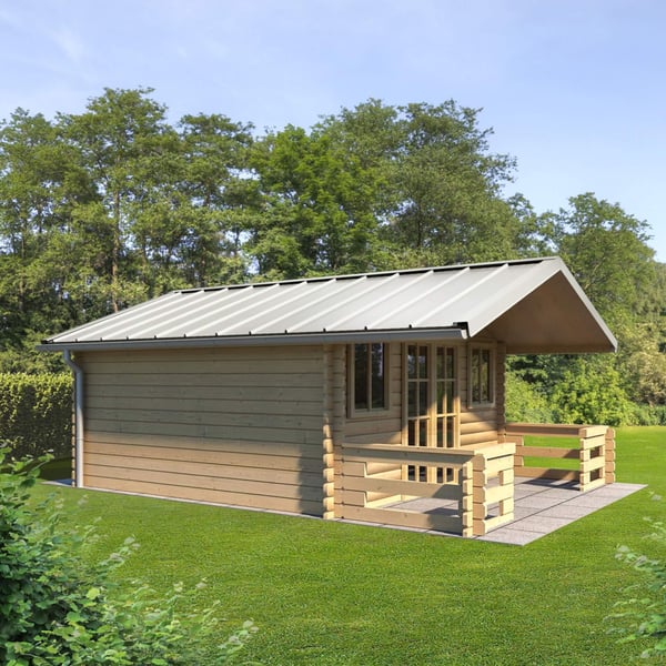 Stehfalzblech 33/500-LR in Grauweiß RAL 9002 auf einem Gartenhaus, Verlegung auf einem Dach