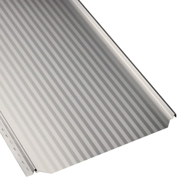Stehfalzblech PD-510-S Mikro Reinweiß, 0,50 mm Stahl, 25 µm Polyester, schräg von oben