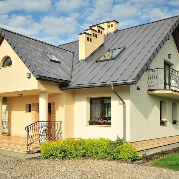 Haus mit Dach aus Stehfalzblech PD-510-S Mikro Weißaluminium, 0,50 mm Stahl