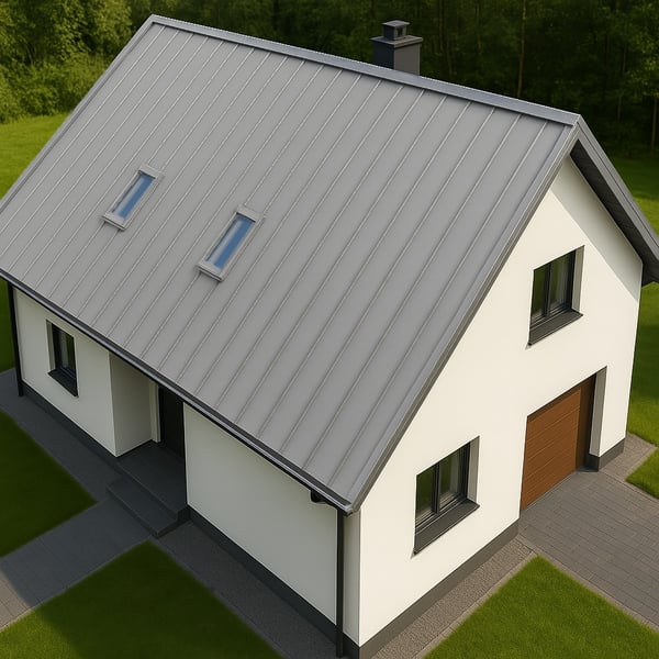 Stehfalzblech PD-510-S Trapez Weißaluminium auf einem Einfamilienhaus, Draufsicht