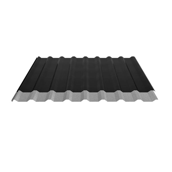 Trapezblech 20/1100 schwarz, 0,50 mm Stahl, mit grauer Anti-Tropf-Beschichtung auf der Unterseite