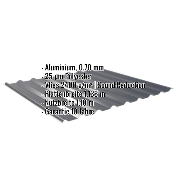 Trapezblech 20/1100 | Dach | Anti-Tropf 2400 g/m² | Aluminium 0,70 mm | 25 µm Polyester | 7016 - Anthrazitgrau