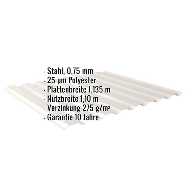 Trapezblech 20/1100 | Wand | Stahl 0,75 mm | 25 µm Polyester | 9002 - Grauweiß