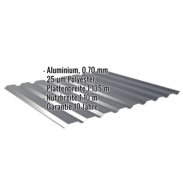 Trapezblech 20/1100 Aluminium 0,70 mm Anthrazitgrau mit eingeblendeten Eckdaten
