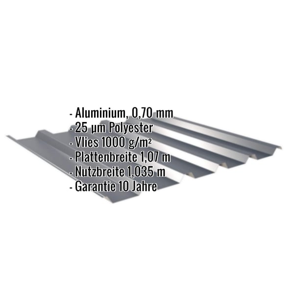 Trapezblech 35/207 Aluminium 0,70 mm Anthrazitgrau mit eingeblendeten Eckdaten und Vliesbeschichtung