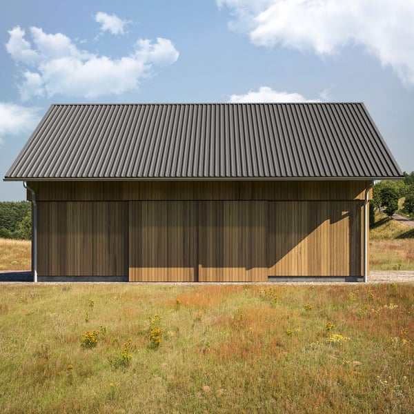 Trapezblech 35/207 Graualuminium als Dacheindeckung auf einer Holzscheune