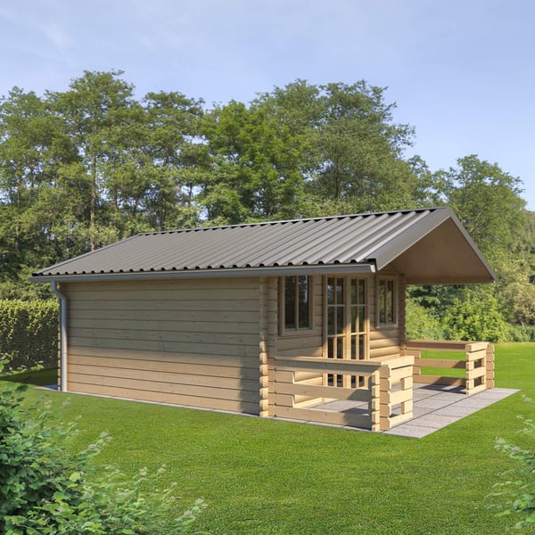 Trapezblech 35/207 Graualuminium auf dem Dach eines Gartenhauses
