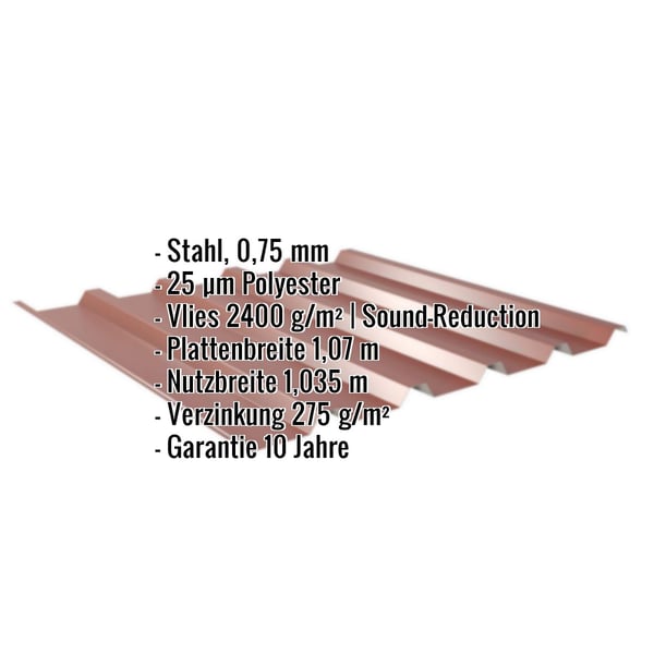 Trapezblech 35/207 rotbraun mit technischen Daten als Infografik