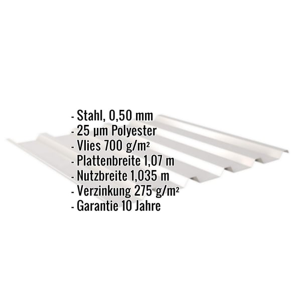 Trapezblech 35/207 Lichtgrau, 0,50 mm Stahl, mit Eckdaten-Liste eingeblendet