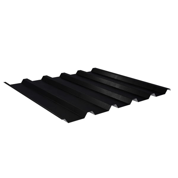 Trapezblech 35/207 aus Stahl 0,50 mm, Schwarz Mattpolyester, Hauptansicht von oben schraeg