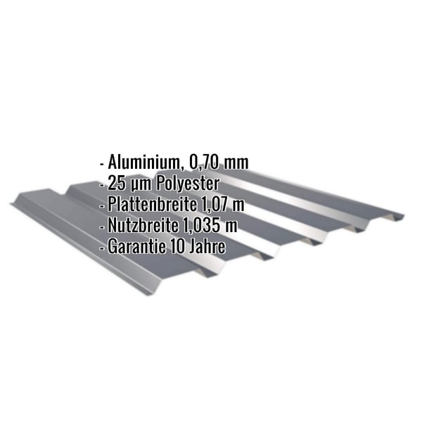 Trapezblech 35/207 Aluminium 0,70 mm Anthrazitgrau mit eingeblendeten Eckdaten
