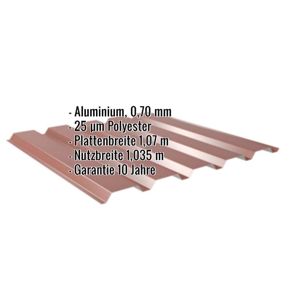 Trapezblech 35/207 Aluminium 0,70 mm Rotbraun RAL 8012 mit eingeblendeten Eckdaten