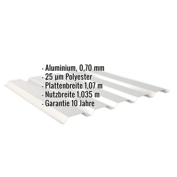 Trapezblech 35/207 Wand Aluminium 0,70 mm Weißaluminium RAL 9006 mit eingeblendeten Eckdaten