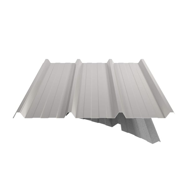 Trapezblech 45/333, Grauweiß RAL 9002, 0,50 mm Stahl, mit Antikondensvlies, schräge Ansicht
