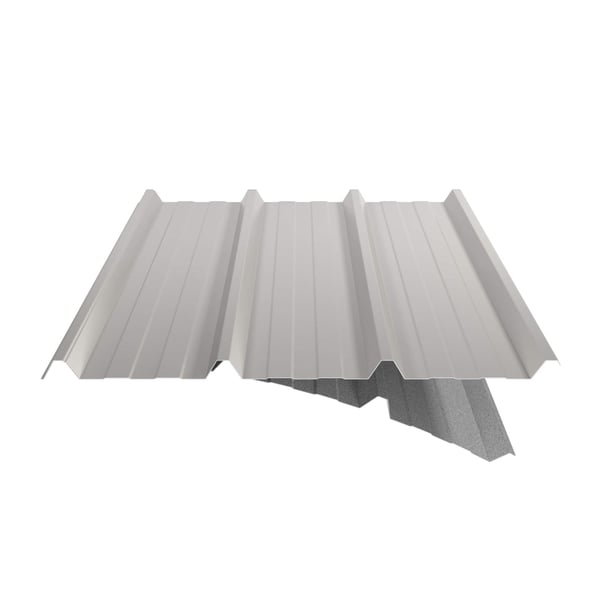 Trapezblech 45/333, Grauweiß RAL 9002, mit Anti-Tropf-Vlies, teilweise abgezogen, Schnittansicht