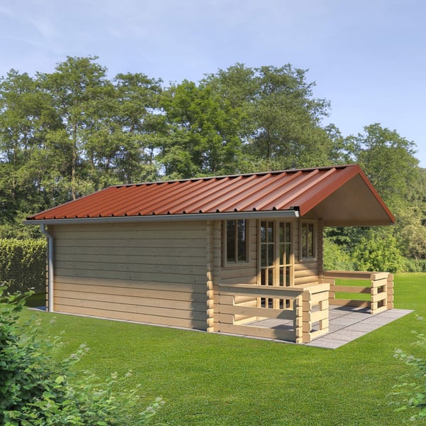Trapezblech 45/333 kupferbraun als Dach auf einem Gartenhaus, Gesamtansicht