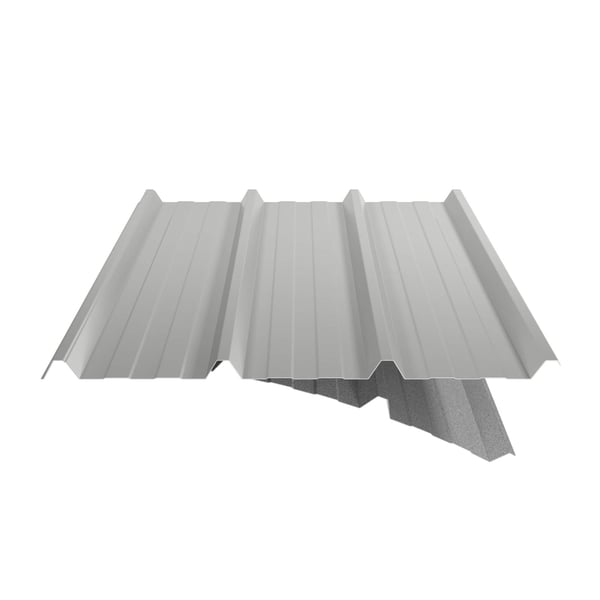 Trapezblech 45/333, Weißaluminium RAL 9006, mit Anti-Tropf-Vlies, schräg von unten sichtbar