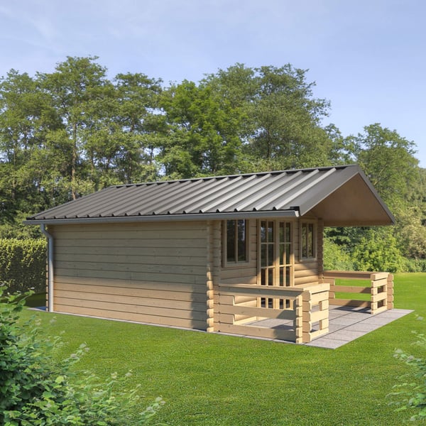 Trapezblech 45/333 Graualuminium auf dem Dach eines Gartenhauses, Anwendungsbeispiel