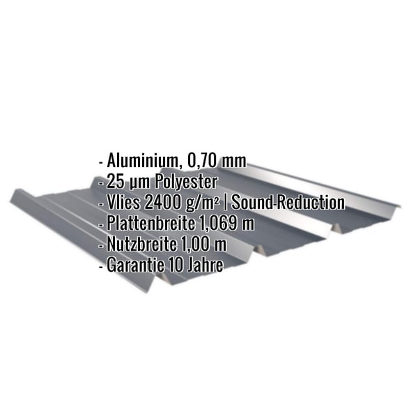 Trapezblech 45/333 Aluminium 0,70 mm Anthrazitgrau mit eingeblendeten Eckdaten und Vliesbeschichtung