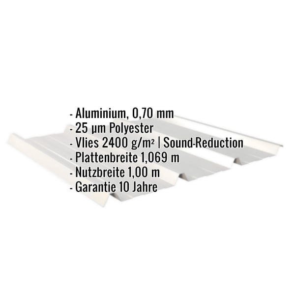 Trapezblech 45/333 Aluminium RAL 9006, 0,70 mm, mit Eckdatenliste eingeblendet