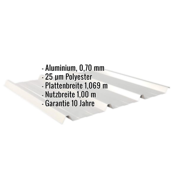 Trapezblech 45/333 Aluminium 0,70 mm Weißaluminium RAL 9006 mit eingeblendeten Eckdaten