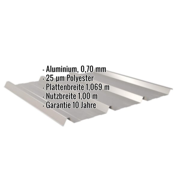 Trapezblech 45/333 Aluminium 0,70 mm Graualuminium mit eingeblendeten Eckdaten