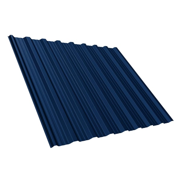 Trapezblech T18DR Enzianblau (RAL 5010) 0,50 mm, Hauptansicht schraeg von oben