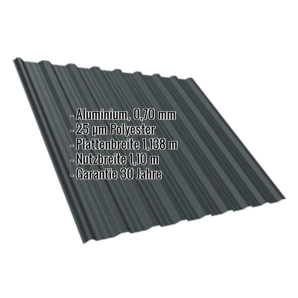 Trapezblech T18DR Aluminium 0,70 mm anthrazitgrau mit eingeblendeten Eckdaten