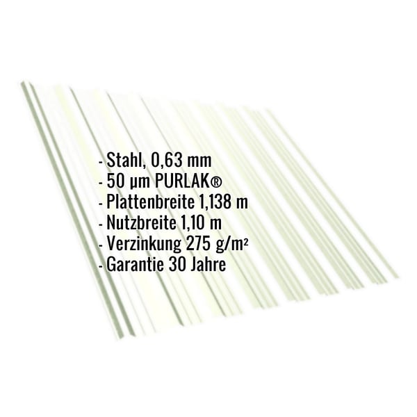 Trapezblech T18DR, Stahl 0,63 mm, Grauweiß, mit eingeblendeten technischen Daten