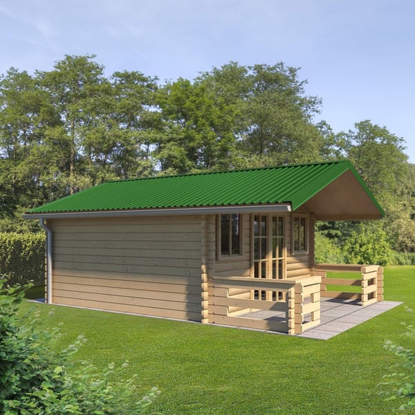 Gartenhaus mit Trapezblech T18DR Dach in Grün RAL 6010, 0,50 mm Stahl, PURMAT®