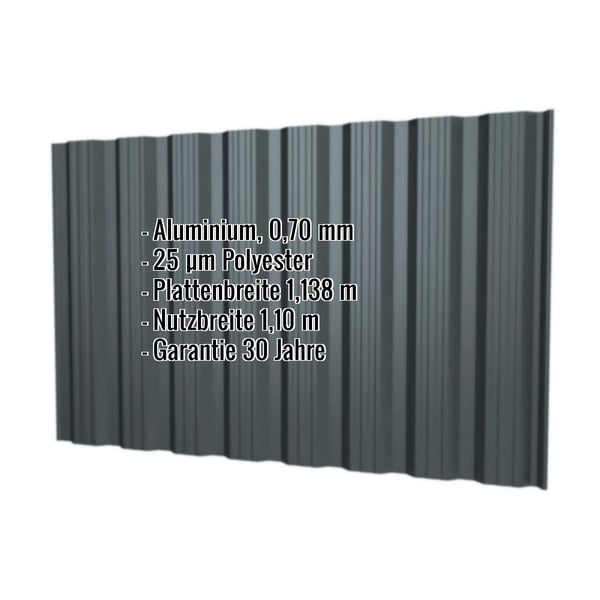 Trapezblech T18DR Aluminium 0,70 mm Anthrazitgrau, mit eingeblendeten Eckdaten