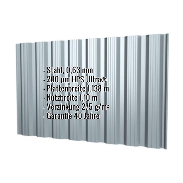 Trapezblech T18DR Fenstergrau, 0,63 mm Stahl, mit eingeblendeten Eckdaten