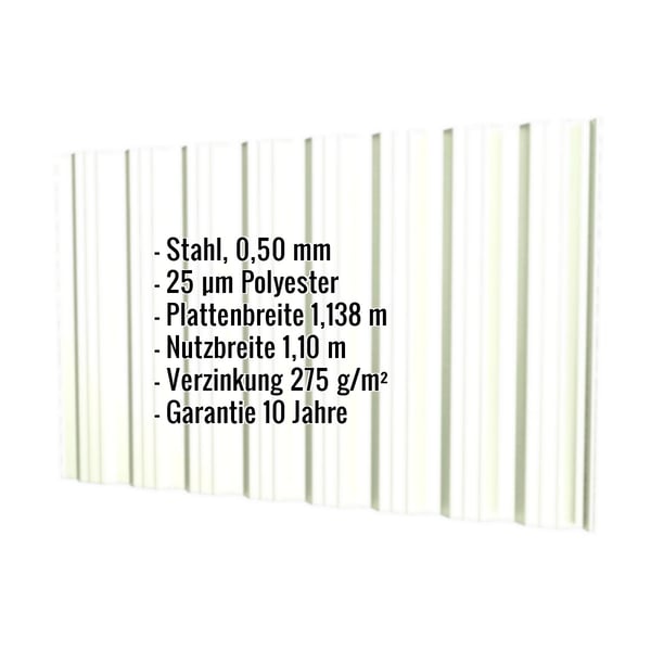 Trapezblech T18DR Grauweiß, 0,50 mm Stahl, mit eingeblendeten Eckdaten