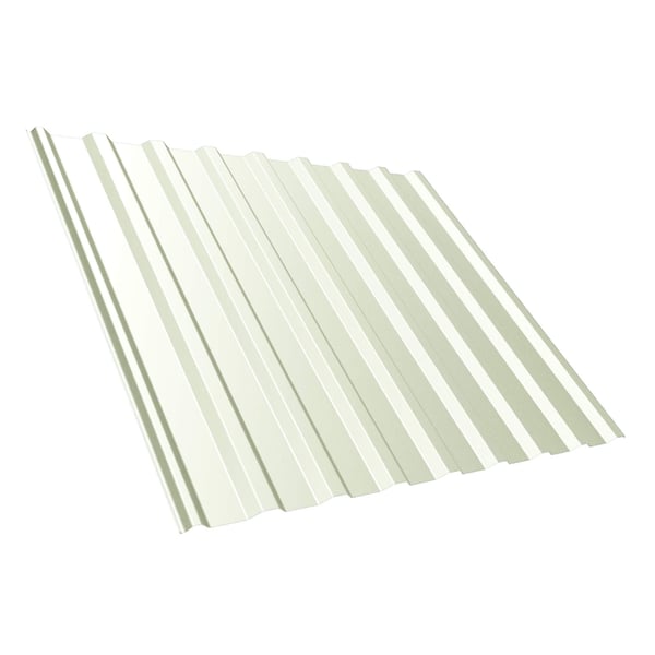 Trapezblech T20M Dach Grauweiß 0,63 mm mit PURLAK® Beschichtung, schräg von oben