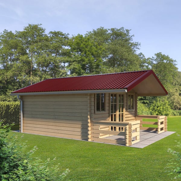 Trapezblech T20M weinrot auf einem Gartenhaus, Verlegung am Dach