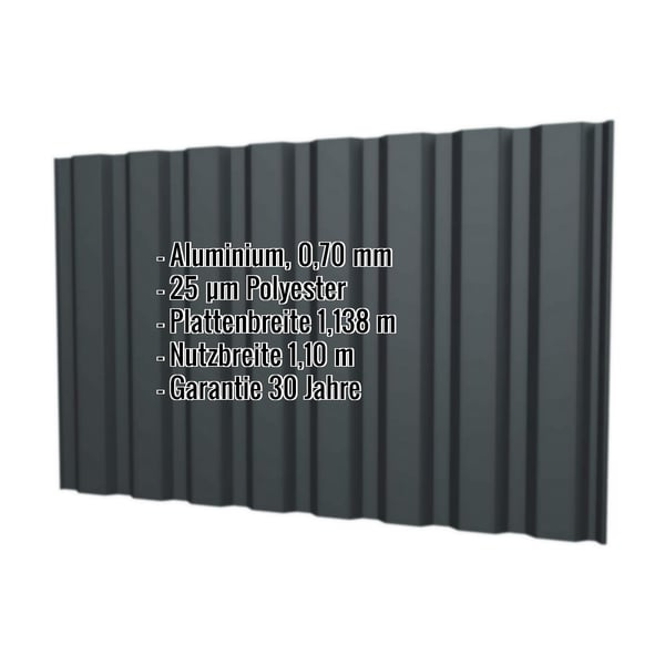 Trapezblech T20M Wand Aluminium 0,70 mm Anthrazitgrau mit eingeblendeten Eckdaten