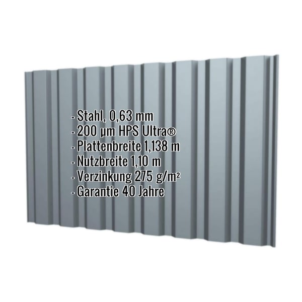 Trapezblech T20M Wand Stahl 0,63 mm Fenstergrau mit eingeblendeten Eckdaten