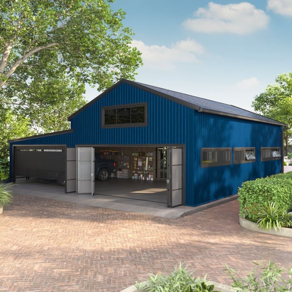 Gewerbehalle mit Wandverkleidung aus Trapezblech T20M Enzianblau RAL 5010