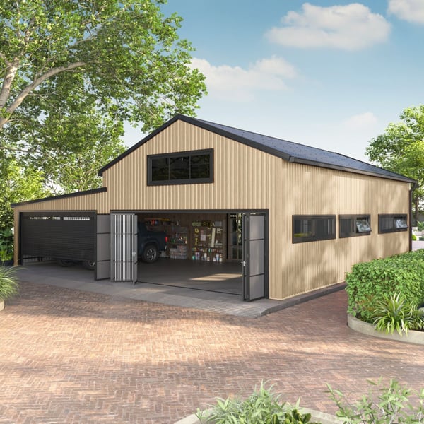Trapezblech T20M Wand Hellelfenbein (RAL 1015) als Fassadenverkleidung einer Garage