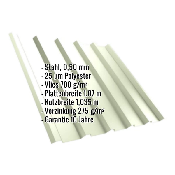 Trapezblech T35/207M Grauweiß mit eingeblendeten Eckdaten: Stahl, 0,50 mm, Polyester, Vlies 700 g/m²