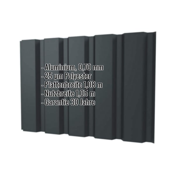 Trapezblech T35/207M Aluminium 0,70 mm Anthrazitgrau RAL 7016 mit eingeblendeten Eckdaten