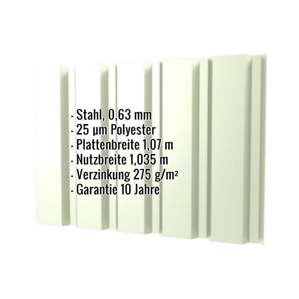 Trapezblech T35/207M Grauweiß RAL 9002, 0,63 mm Stahl, mit eingeblendeten technischen Daten
