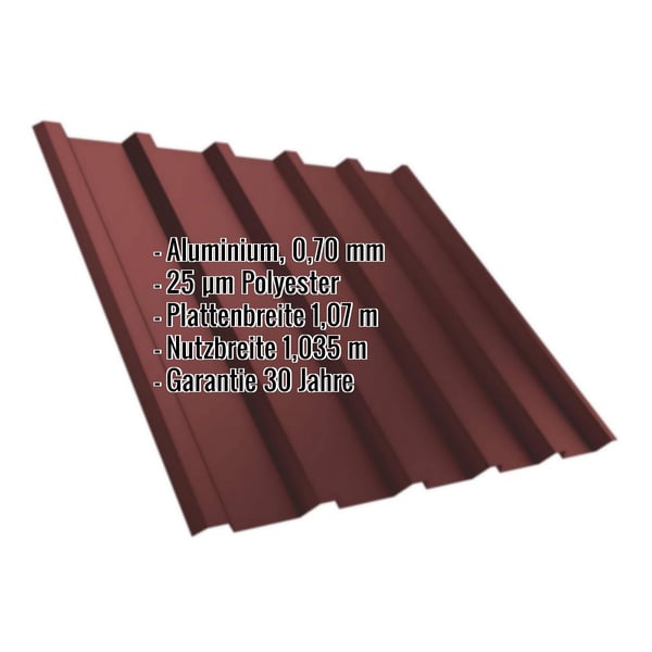 Trapezblech T35/207MD Aluminium rotbraun mit Eckdaten: 0,70 mm, 25 µm Polyester, Plattenbreite 1,07 m