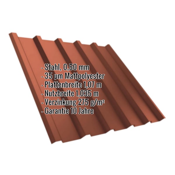Trapezblech T35/207MD Ziegelrot mit eingeblendeten Eckdaten Stahl 0,50 mm Mattpolyester