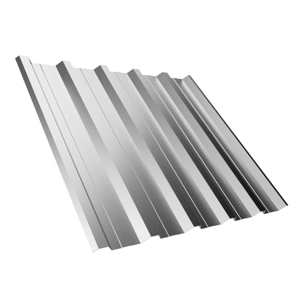 Trapezblech T35DR Weißaluminium (RAL 9006) aus Stahl 0,50 mm, schräg von oben, freigestellt