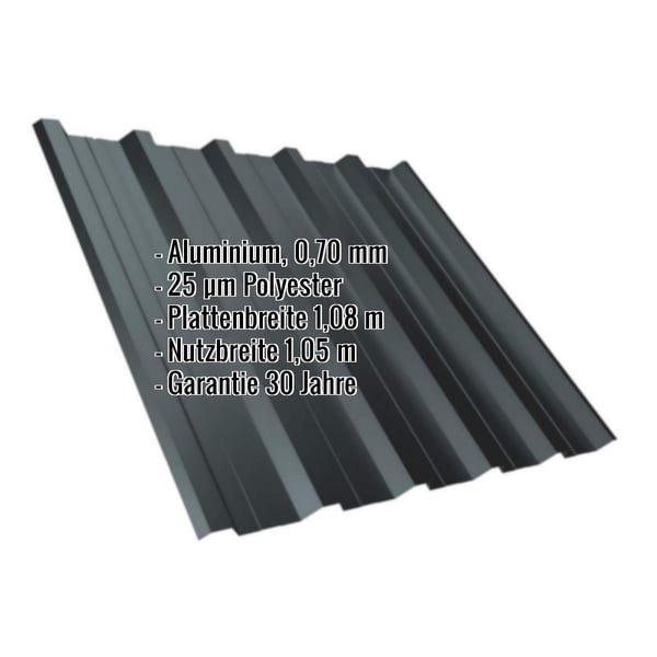 Trapezblech T35DR Aluminium 0,70 mm Anthrazitgrau mit eingeblendeten Eckdaten