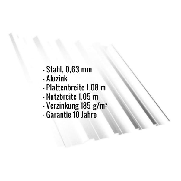Trapezblech T35DR Aluzink 0,63 mm mit eingeblendeten Eckdaten
