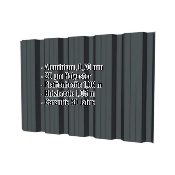 Trapezblech T35DR Aluminium 0,70 mm Anthrazitgrau mit eingeblendeten Eckdaten