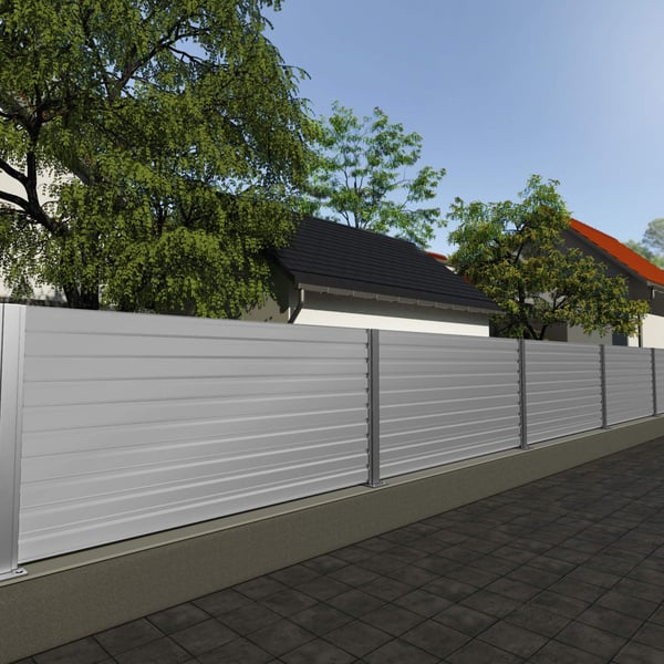Trapezblech T35DR Wand Weißaluminium als Zaun oder Sichtschutz im Aussenbereich verbaut