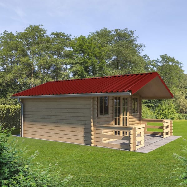 Trapezblech T35M kirschrot als Dach auf einem Gartenhaus, Anwendungsbeispiel